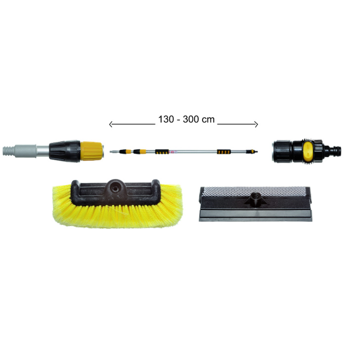 YACHTICON Waschbürstenset 4 - Teleskopstiel m. Wasserdurchl. (130-300cm), Waschbürste m. Seitenborsten &  Bürstenkopf m. Abzieher – Bild 1