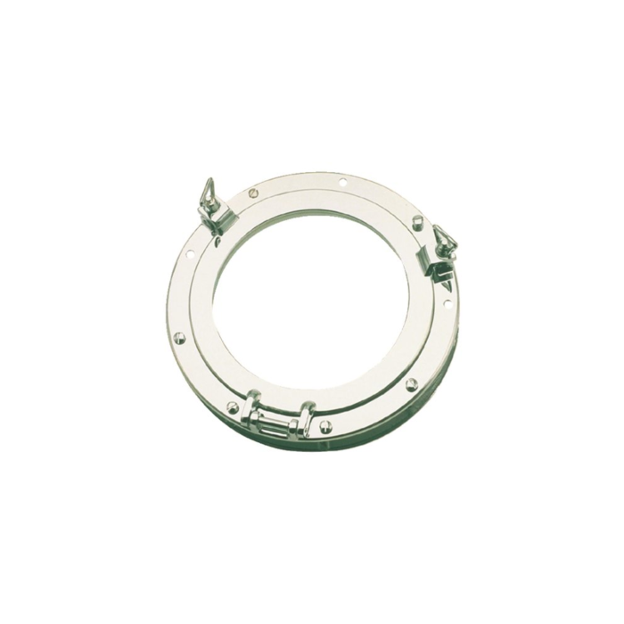 Bullauge Messing verchromt 205mm mit Zierrand & Sicherheitsglas - 2 Knebel, Wandstärke bis 45mm – Bild 1