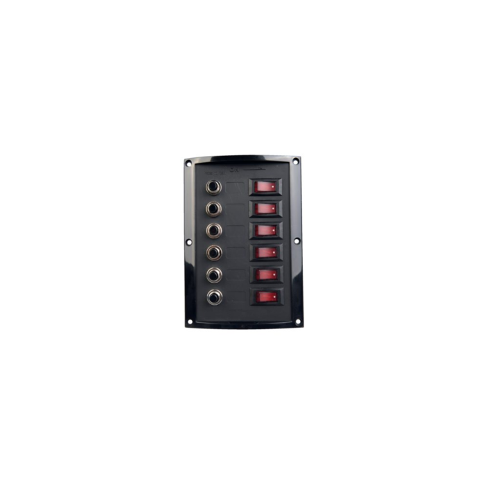 Talamex 6er Automatenschalttafel 12V mit Beleuchtung, 37A max. Belastung, 165x114mm, Schwarz – Bild 1