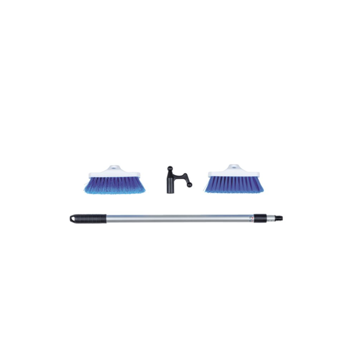 TALAMEX Deckwaschbürsten-Set mit teleskopischem Stiel 65-122 cm, 2 Bürsten & Bootshaken – Bild 1