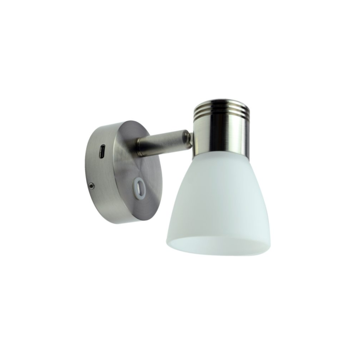Talamex LED-Leseleuchte mit Touch-Dimm-Funktion & USB-C Schnellladebuchse – Edelstahl/Glas – Bild 1