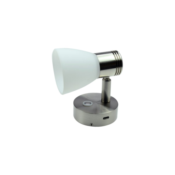 Talamex LED-Leseleuchte mit Touch-Dimm-Funktion & USB-C Schnellladebuchse – Edelstahl/Glas – Bild 4
