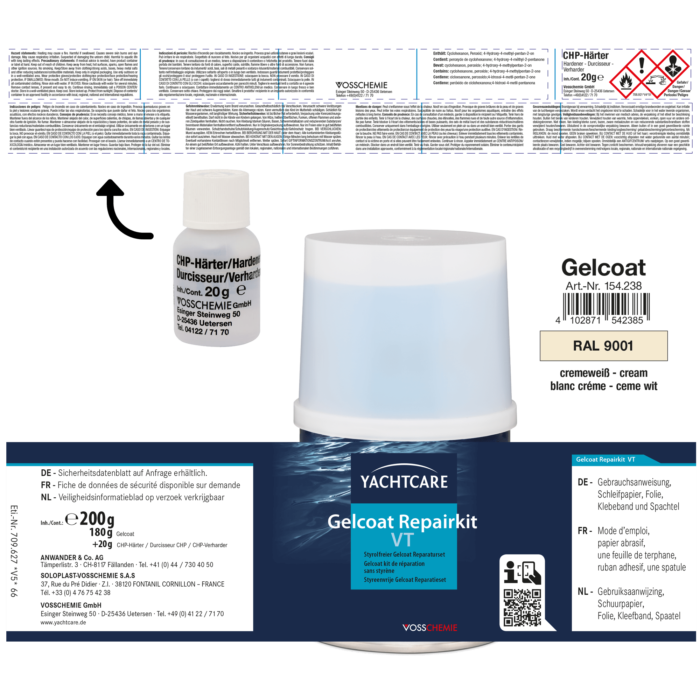 Yachtcare GELCOAT REPAIR KIT VT Reparaturmasse reinweiss RAL9010 cremeweiß RAL9001 200g – Bild 2