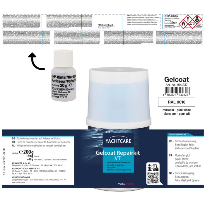 Yachtcare GELCOAT REPAIR KIT VT Reparaturmasse reinweiss RAL9010 cremeweiß RAL9001 200g – Bild 3
