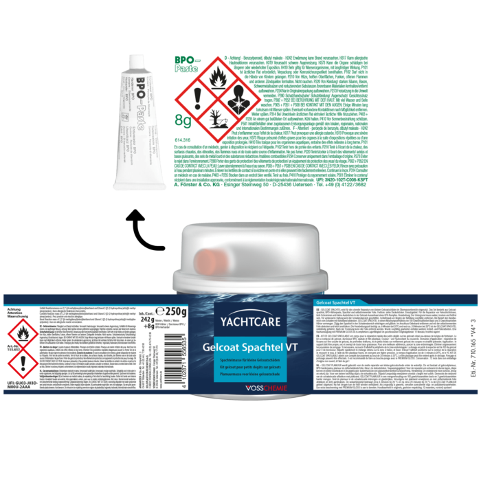 Yachtcare GELCOAT SPACHTEL VT Reparaturspachtel Gelcoatspachtel weiß 250g – Bild 2
