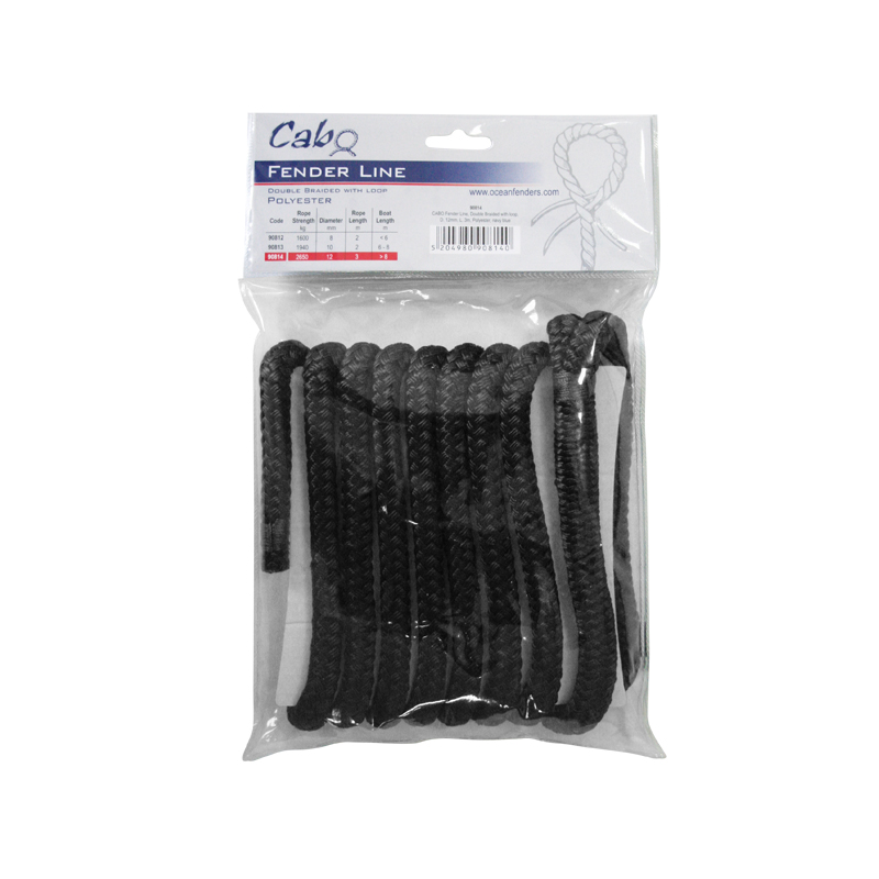 itm_908121_814_black-1 CABO Fenderleine, doppelt geflochten, mit Schlaufe, Ø10mm, L 2m, Polyester, Schwarz – Bild 1
