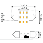 S-LED 9xSMD-Soffitte 31mm 10-30V 0,9W ww 2700K 80lm (in DE nicht lieferbar) – Bild 2