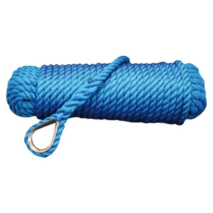 Ankerleine PP 3-fach geschlagen mit Niro-Kausche blau 12mm 30m – Bild 1
