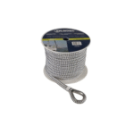 Ankerleine PES geflochten mit Bleikern+Niro-Kausche schwarz/weiß 10mm 20m